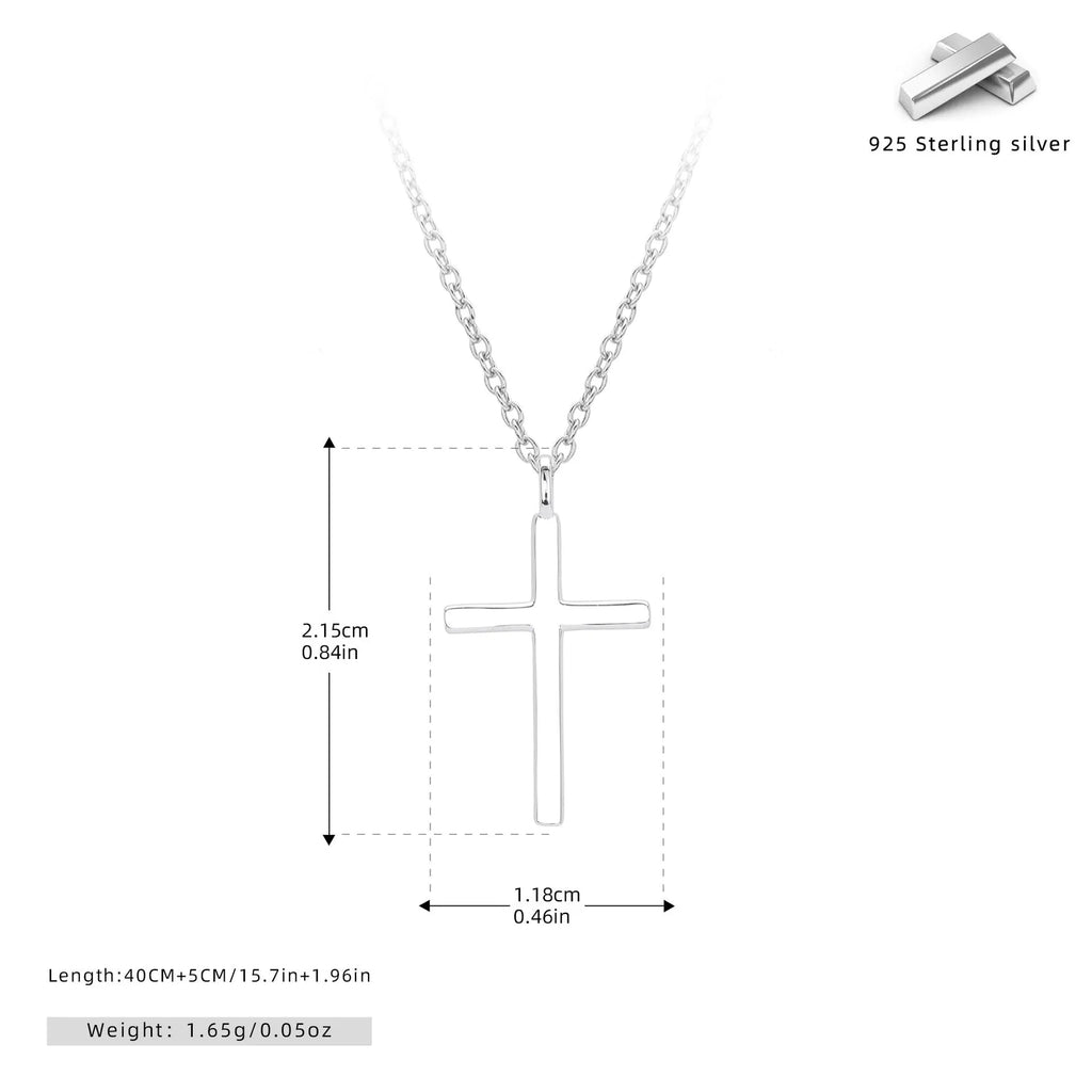 Sterling silver cross pendant necklace on an adjustable O-shaped chain, shown in gold plating.