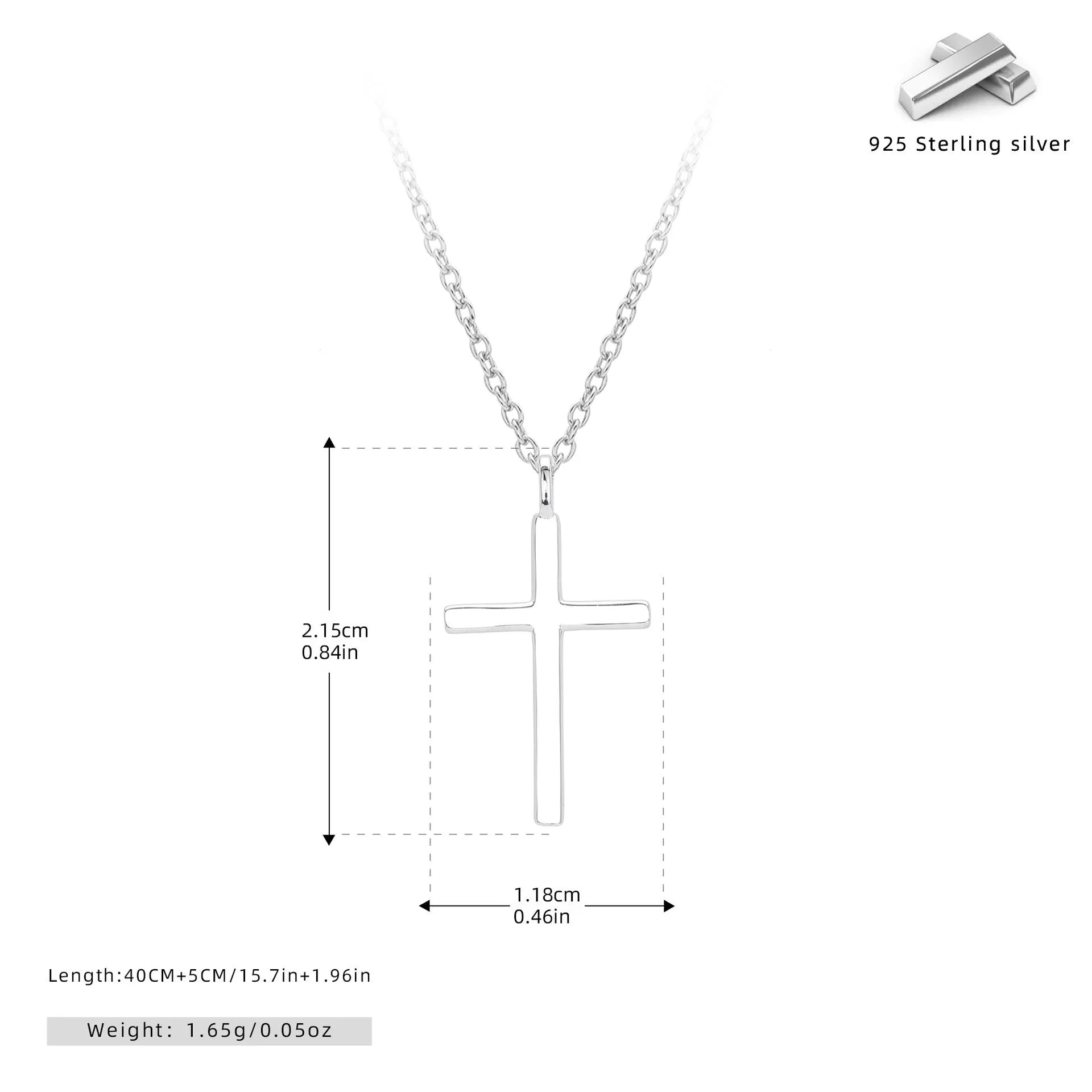 Sterling silver cross pendant necklace on an adjustable O-shaped chain, shown in gold plating.