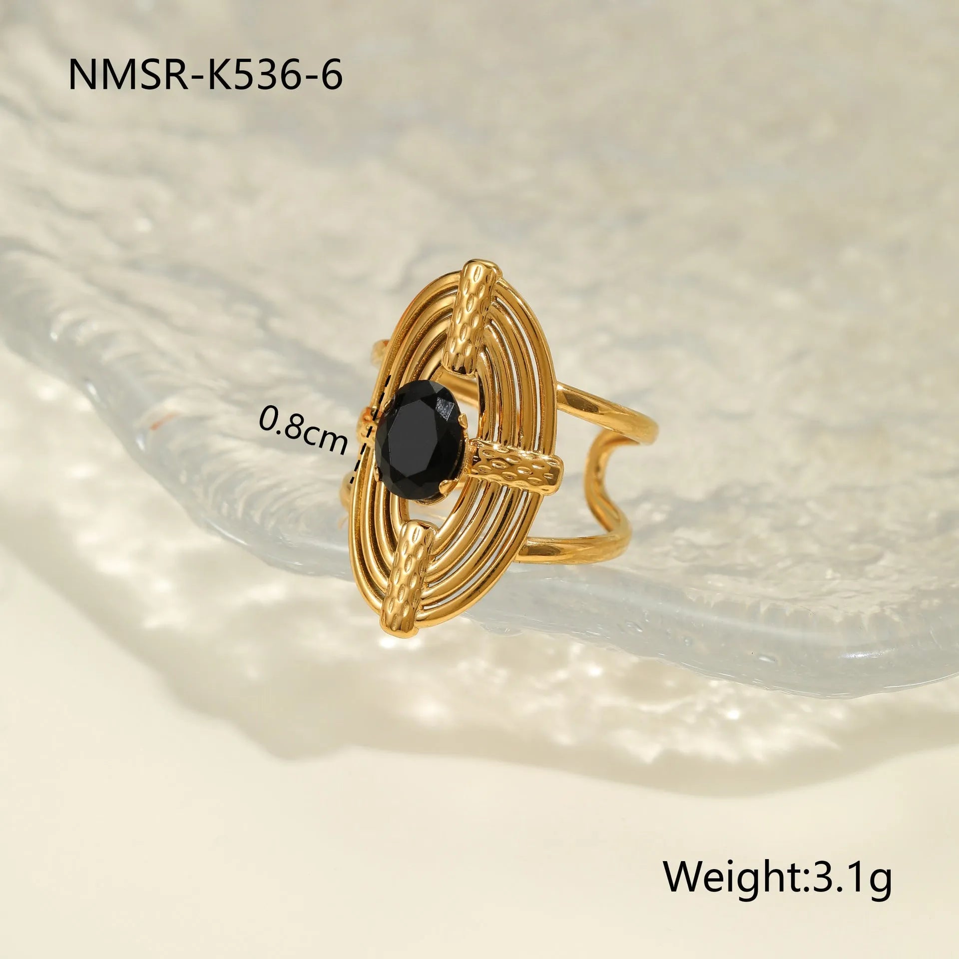 Geometric open mouth women's ring with zircon inlay made from silver-toned electroplated stainless steel.