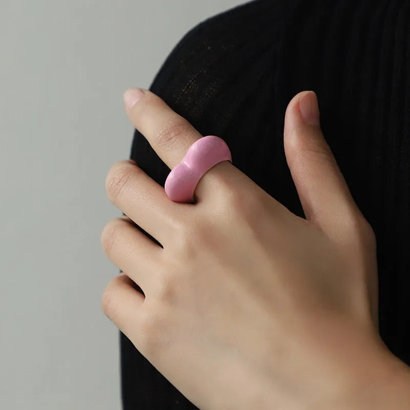 Three-dimensional heart-shaped enamel fashion ring in choice of colours on zinc alloy.