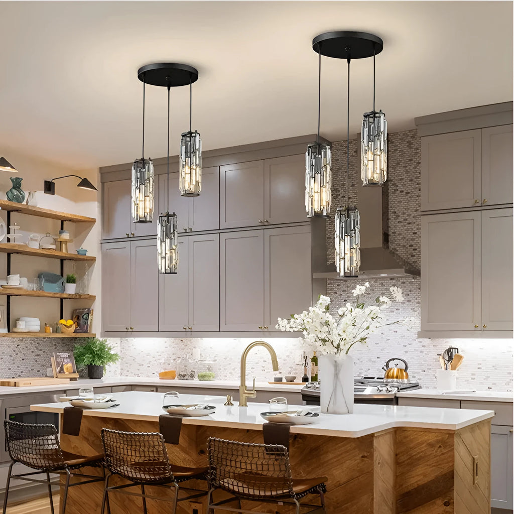 Single head LED crystal droplight in industrial style with metallic finish