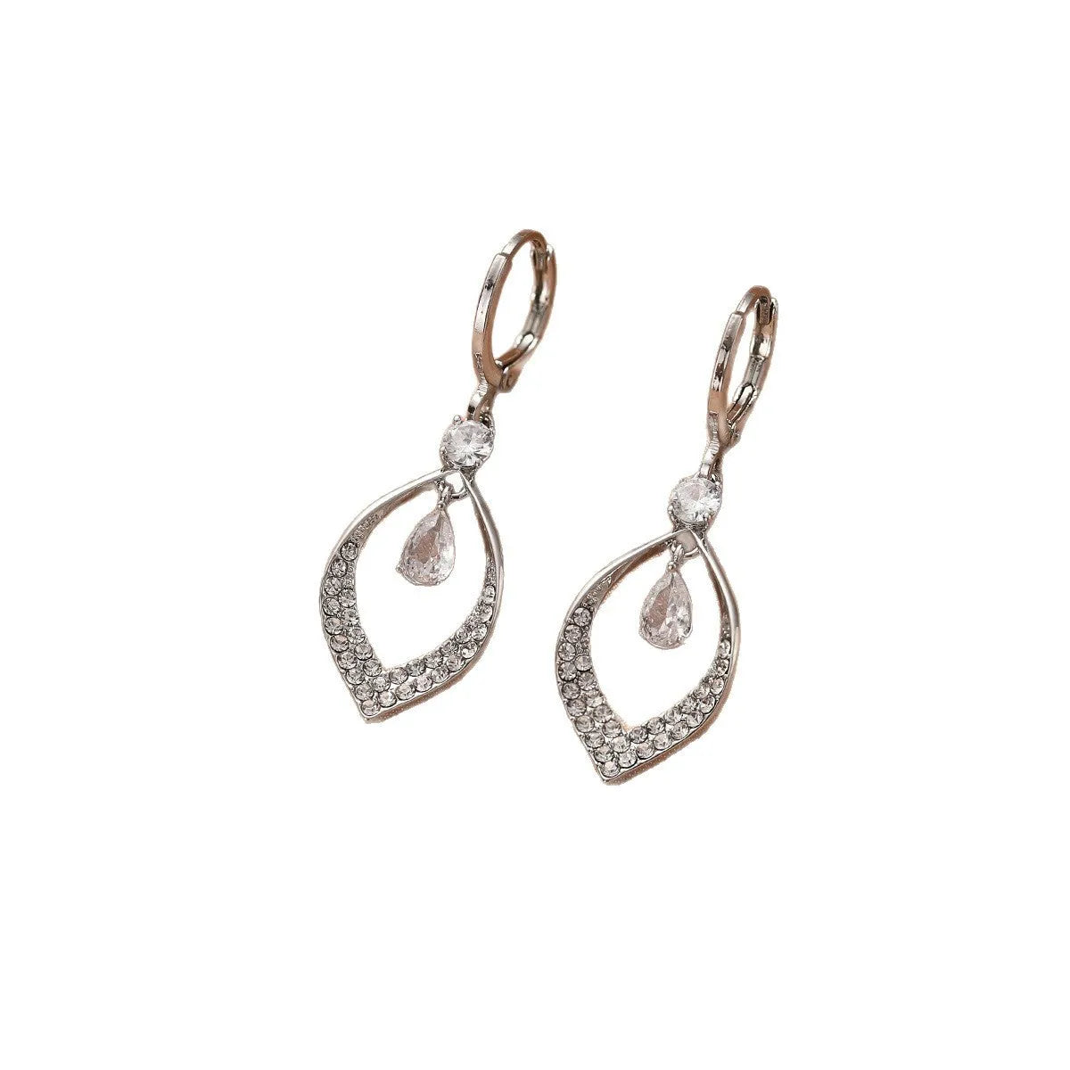 Gold and silver coloured zircon water drop tassel earrings with a tear-drop shape.