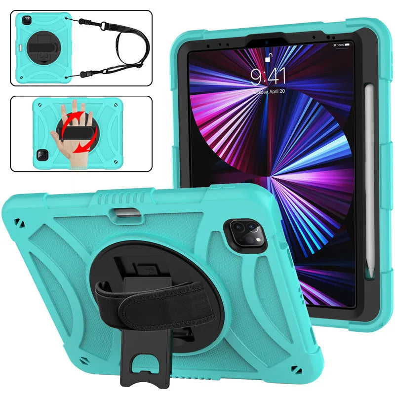 iPad rotating bracket protective case in rose gold colour showing magnetic stand functionality