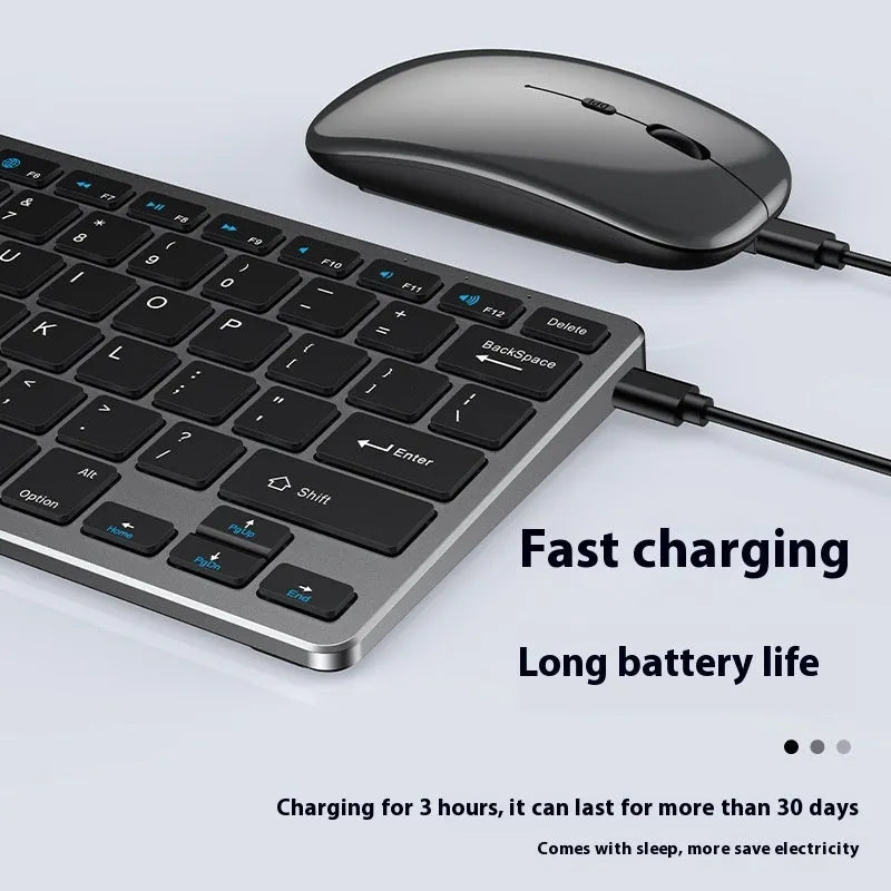 Ultra-thin wireless keyboard and silent mouse combo in black, gunmetal or silver with rechargeable design