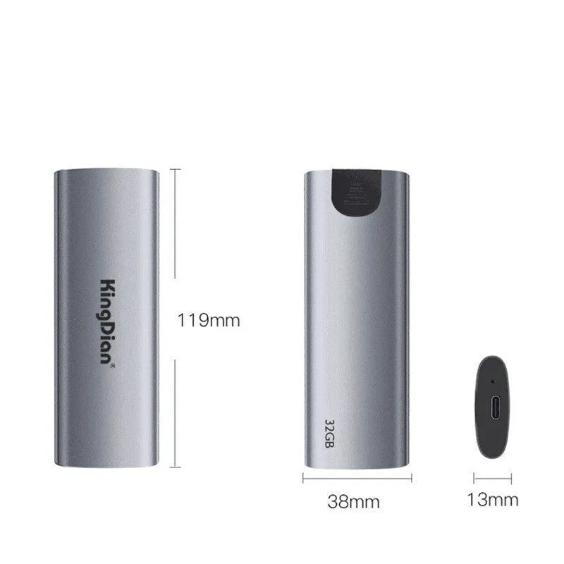 Grey mobile external SSD hard drive for direct phone connection with USB 3.0 interface
