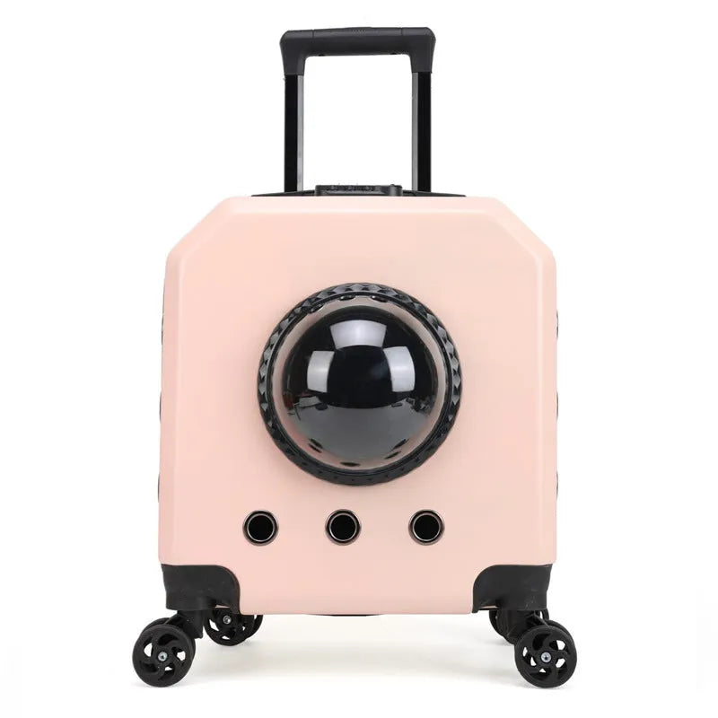 Hard PVC pet flight case with trolley wheels in solid colour options for cat transport