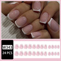 24 white plaid coffin-shaped press on nail tips with French tip design