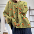 Loose Mori print cardigan with colour contrast artistic design on viscose fabric