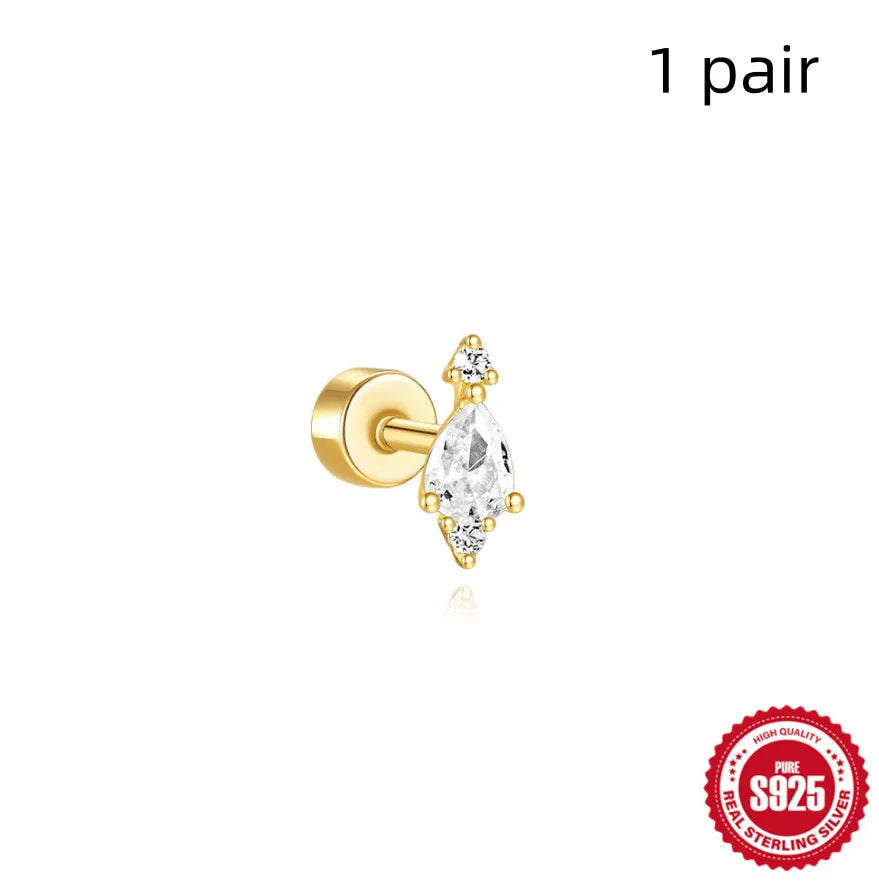 S925 sterling silver flat column threaded ear bone stud in a gold tone colour.