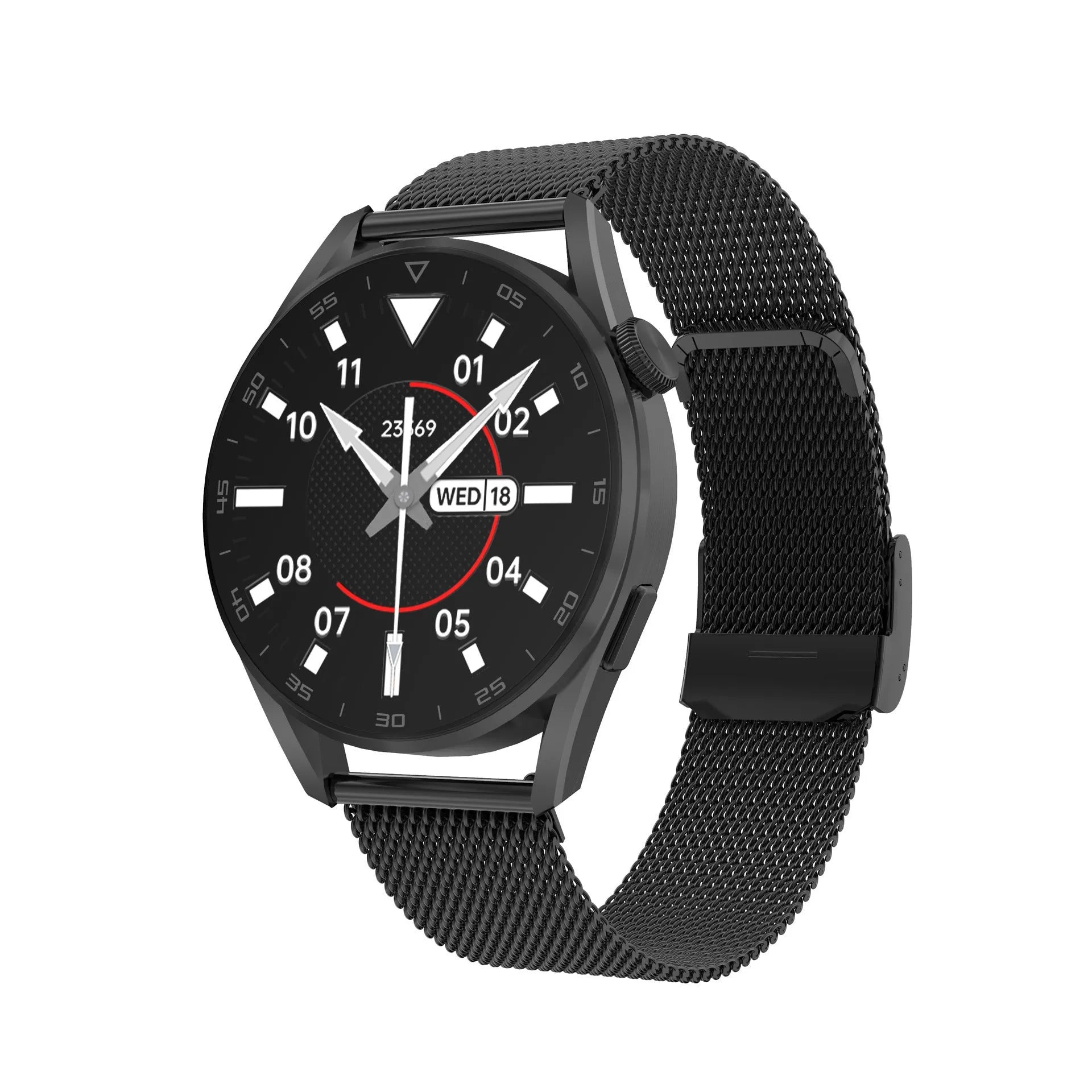 Bluetooth smart watch with metal wristband showing 1.3-inch touchscreen displaying phone call interface