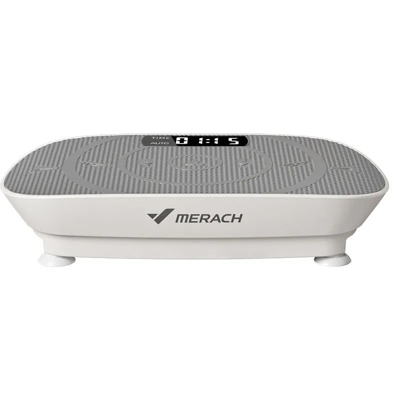 Grey portable smart power plate vibrating exercise machine with Bluetooth and US plug socket.