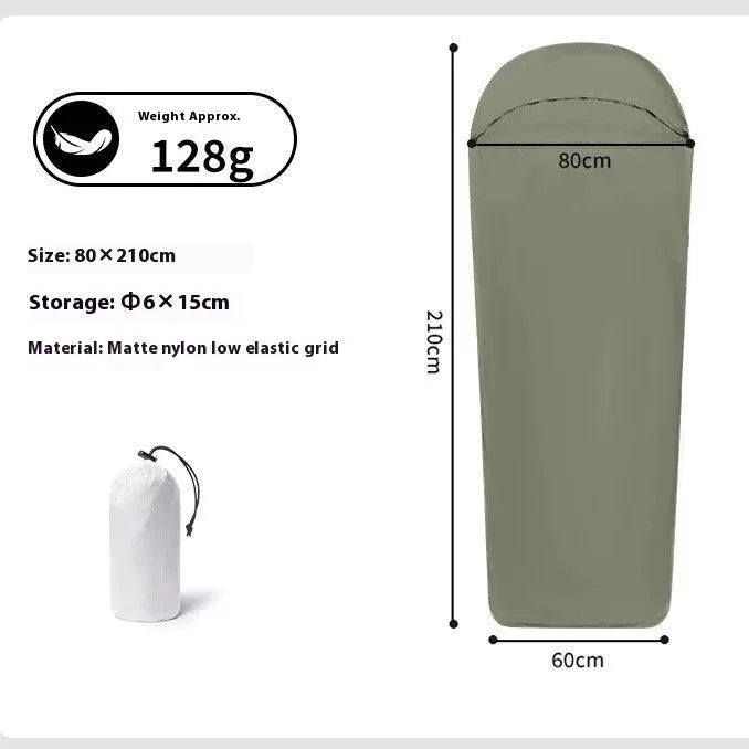 Blue and green adult mummy camping sleeping bag with nylon construction and portable design