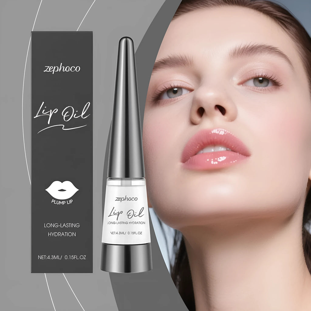 Long-lasting nourishing lip oil tube with 4.3ml capacity, clear formula with grape seed oil and shea butter