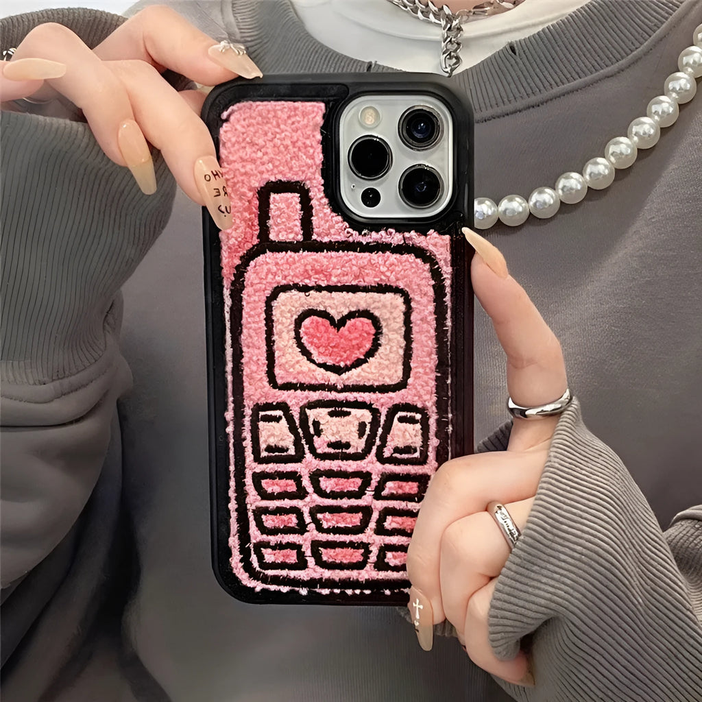 Pink towel embroidered TPU back cover case for iPhone models