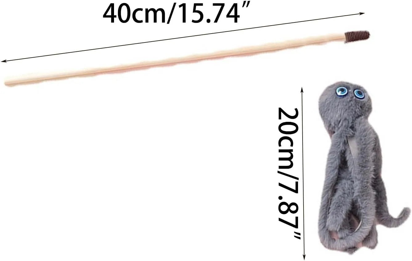 Octopus-themed cat toy with long stick handle and moving eyes for indoor play with kittens