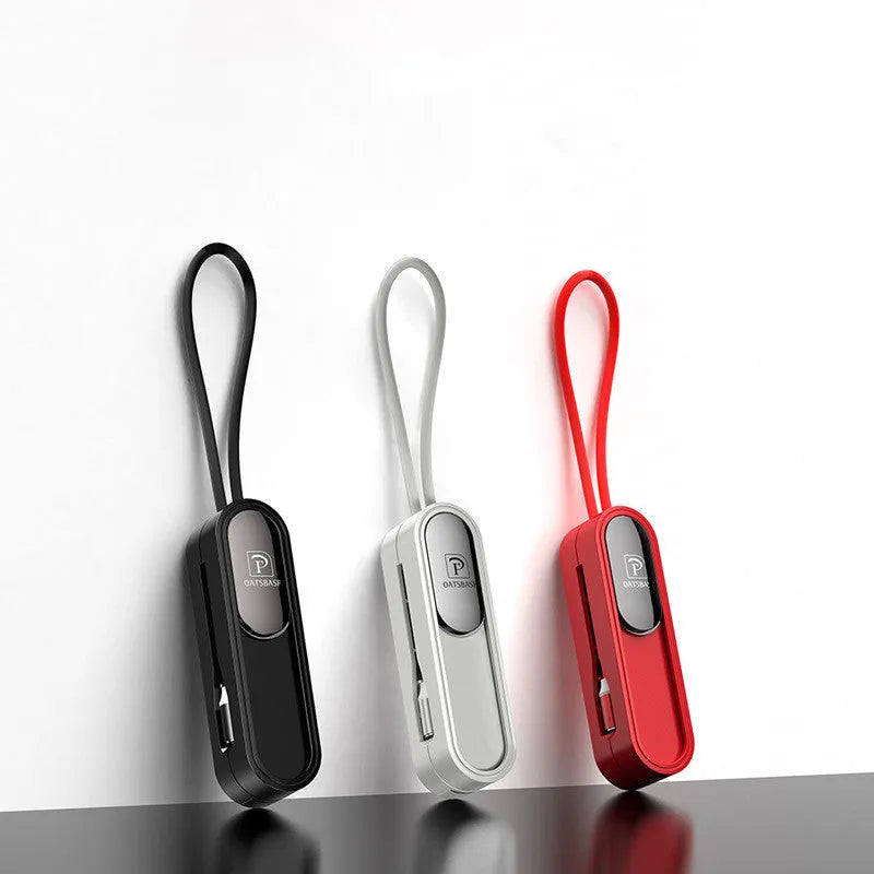 Magnetic three-in-one USB charging cable in black, white, and red colour options with 0.4m length