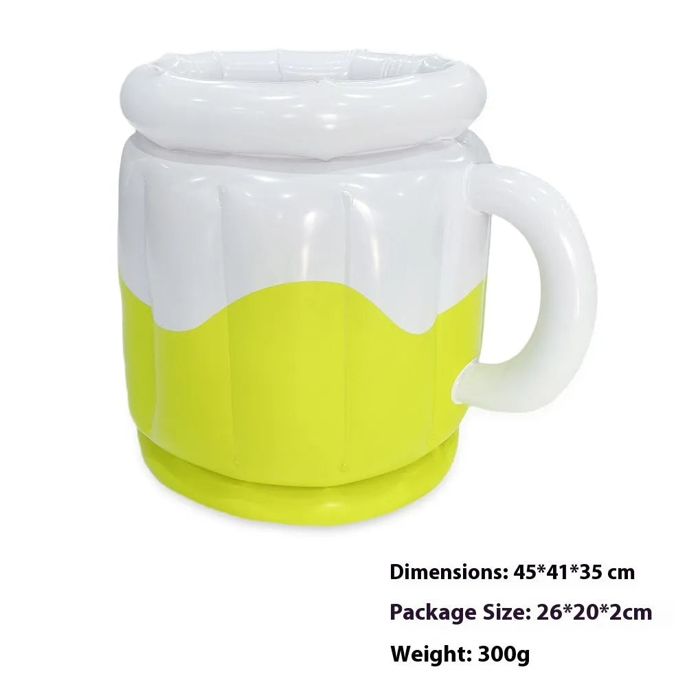 Yellow inflatable PVC ice bucket for outdoor drink cooling at parties and beaches