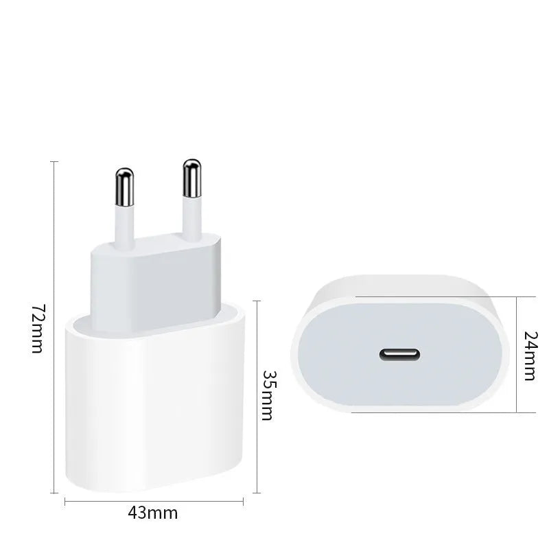 PD20W mobile phone charger with USB port in American and European plug versions
