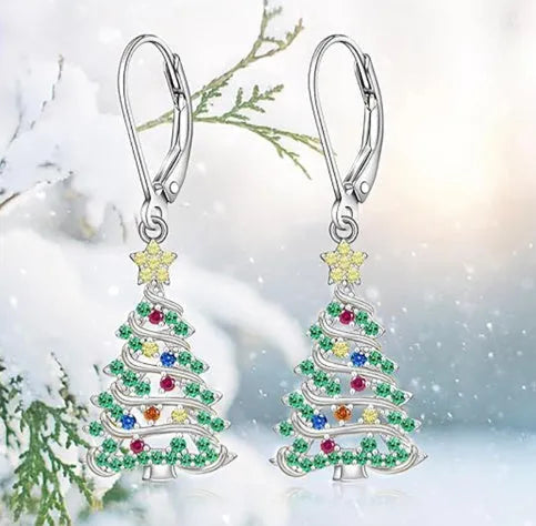 Copper Christmas tree earring pendant for women in white gold colour with star shape