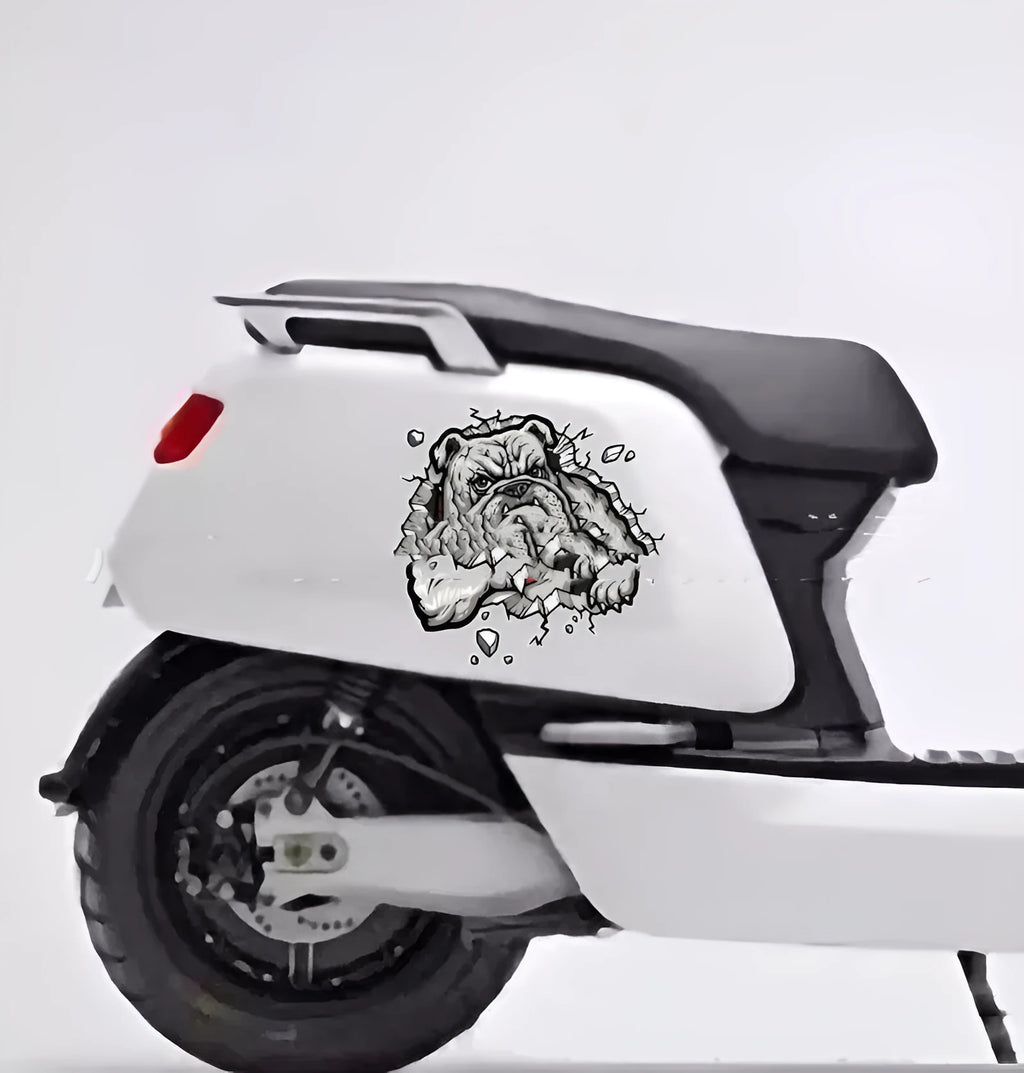 Grey dog illustration motorcycle decorative sticker, 17cm square paper bumper sticker.