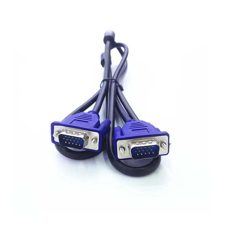 Black VGA cable with blue moulded heads and nickel-plated connectors, length 1.5 metres
