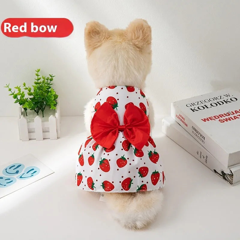 Ultra-thin floral print princess-style dress for a dog or cat, featuring a butterfly pattern and a large knot bow.