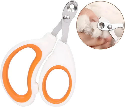 Blue cat nail clippers with circular hole and safety aperture for trimming pet nails