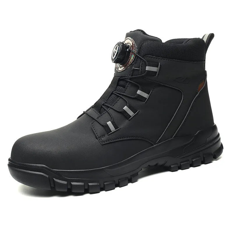 JK682 model leather safety shoes with rubber sole in black, yellow, or grey colour options.