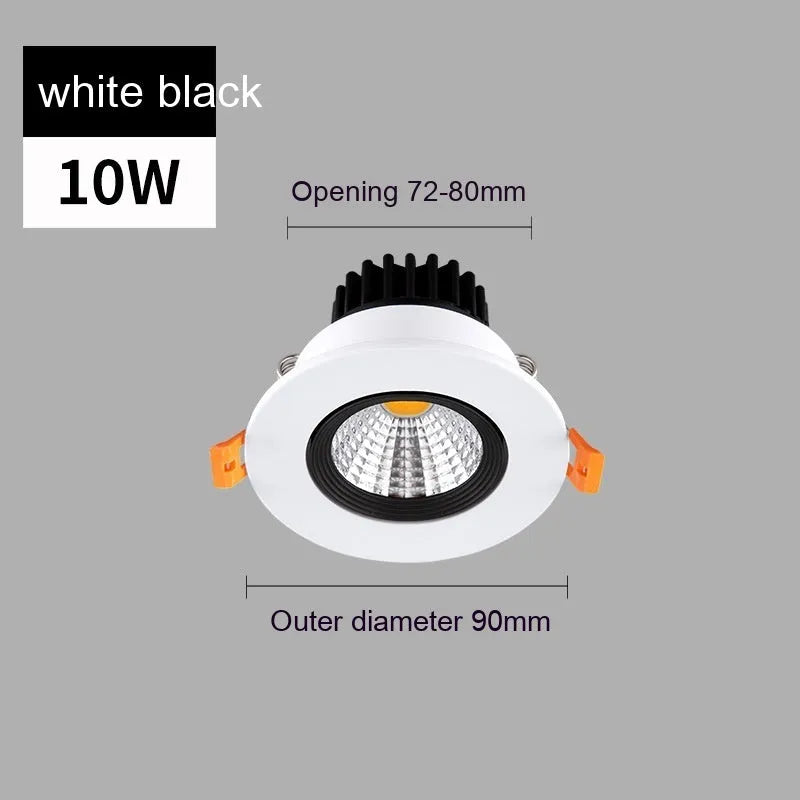 Modern white aluminium recessed LED ceiling spotlight with anti-glare design for embedded installation.