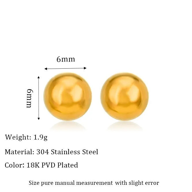 Stainless steel ball stud earrings with geometric round design in gold or silver electroplated finishes