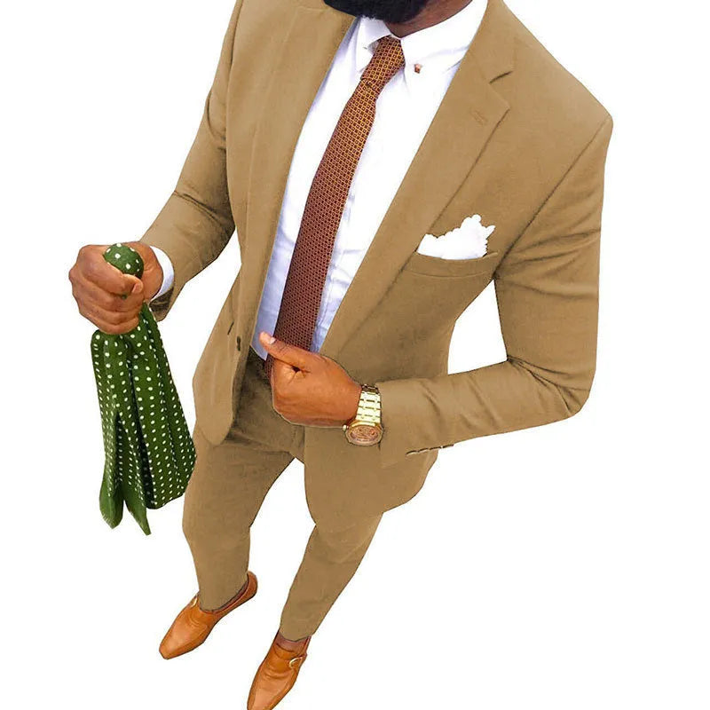 Men's formal two-piece suit jacket and trousers in multiple colours for banquet and wedding occasions