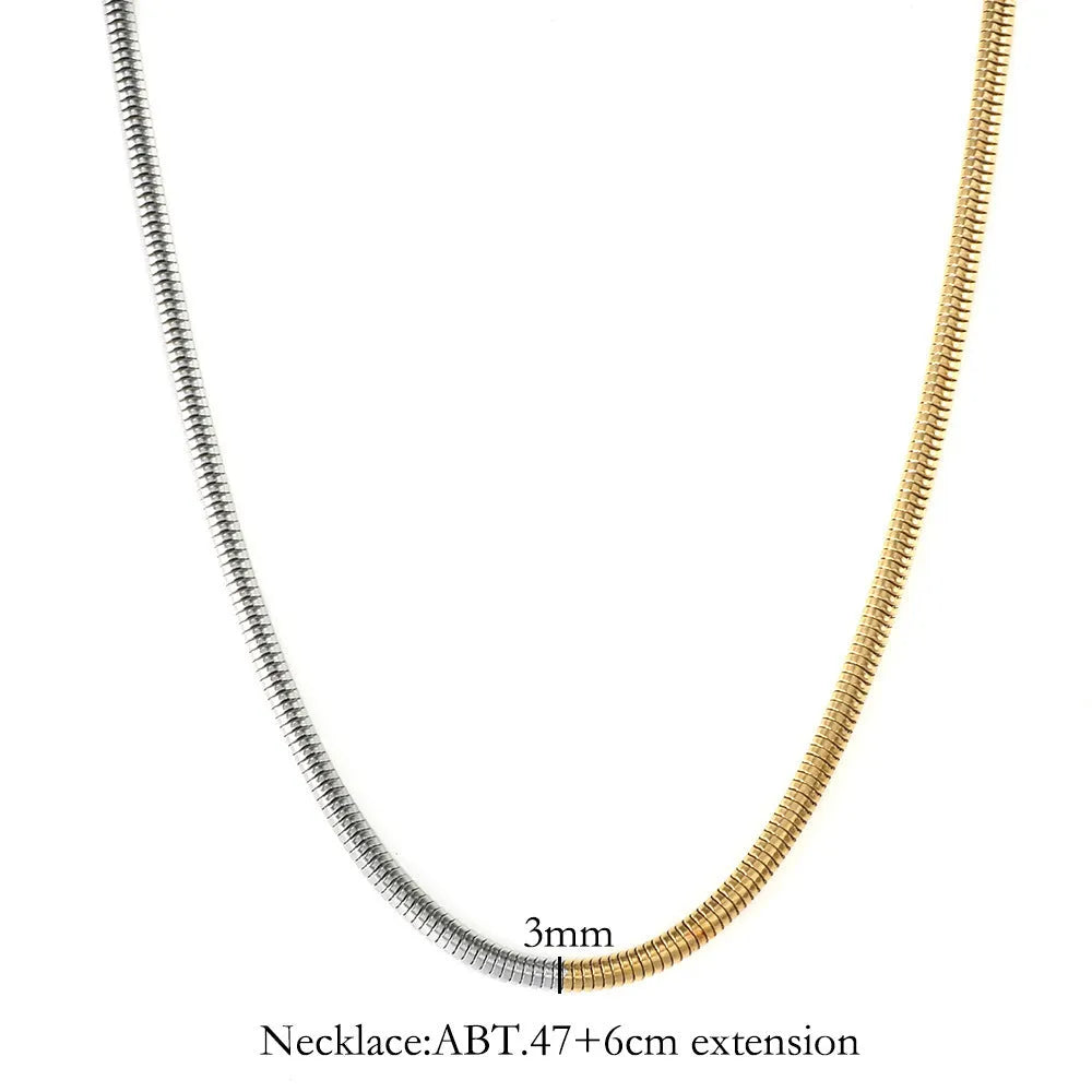 Women's golden hip-hop chain necklace with 3mm thickness and snake bones chain design