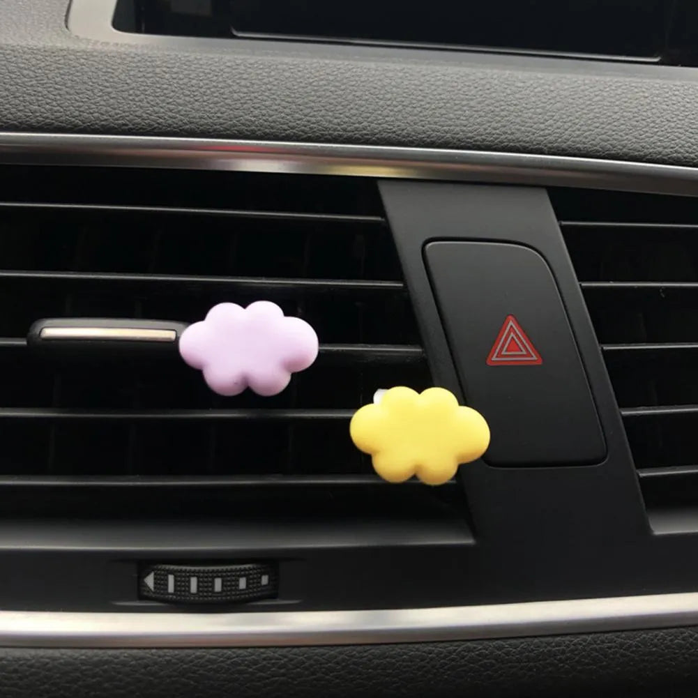 Resin car fragrance clip for air vents in one of six colours: sky blue, pink, yellow, light purple, white, or light green