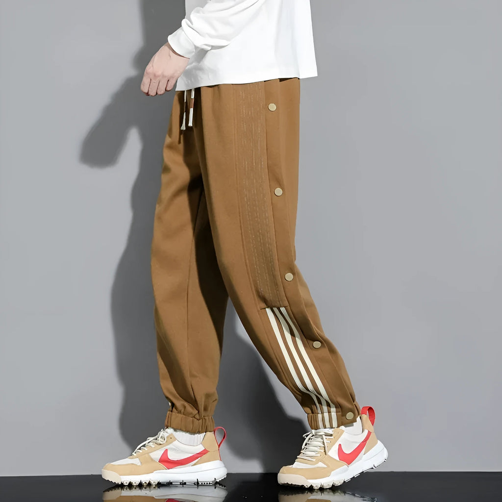 Men's loose ankle-tied autumn sweatpants in cotton blend fabric with high waist design