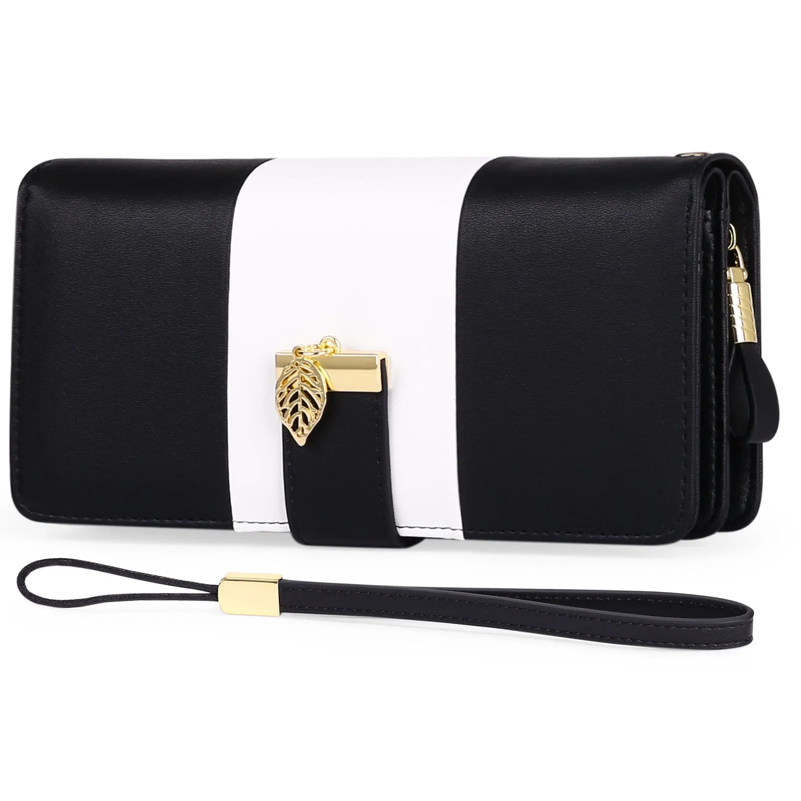 Anti-theft clutch bag with lock closure in PU leather, shown in midnight black colour