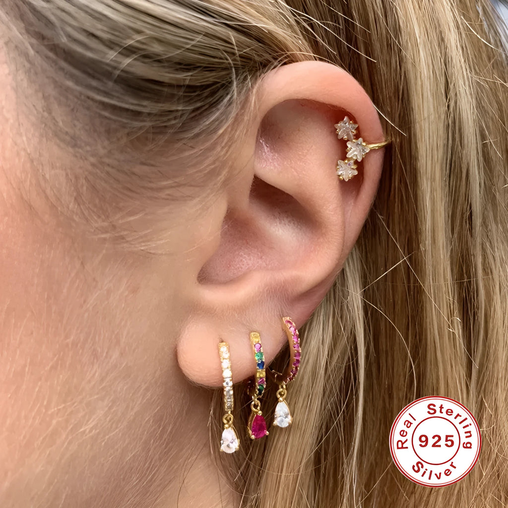 S925 sterling silver water drop earrings with diamond accents in gold or silver plating