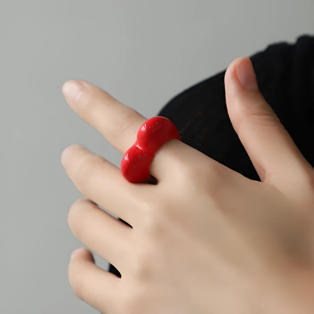 Three-dimensional heart-shaped enamel fashion ring in choice of colours on zinc alloy.