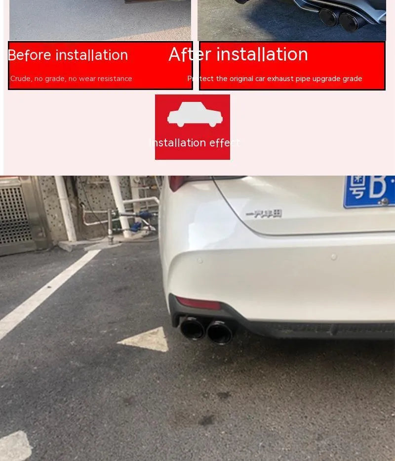 Black carbon fibre car exhaust silencer pipe with dual outlets, one nozzle open and one closed, showing 250mm length.