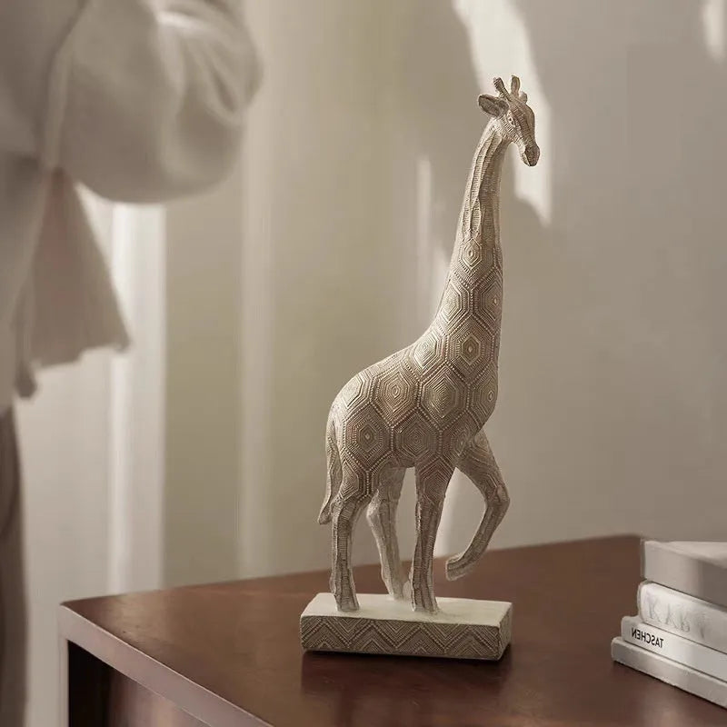 Wood colour giraffe sculpture decoration made from synthetic resin measuring 30.5cm tall