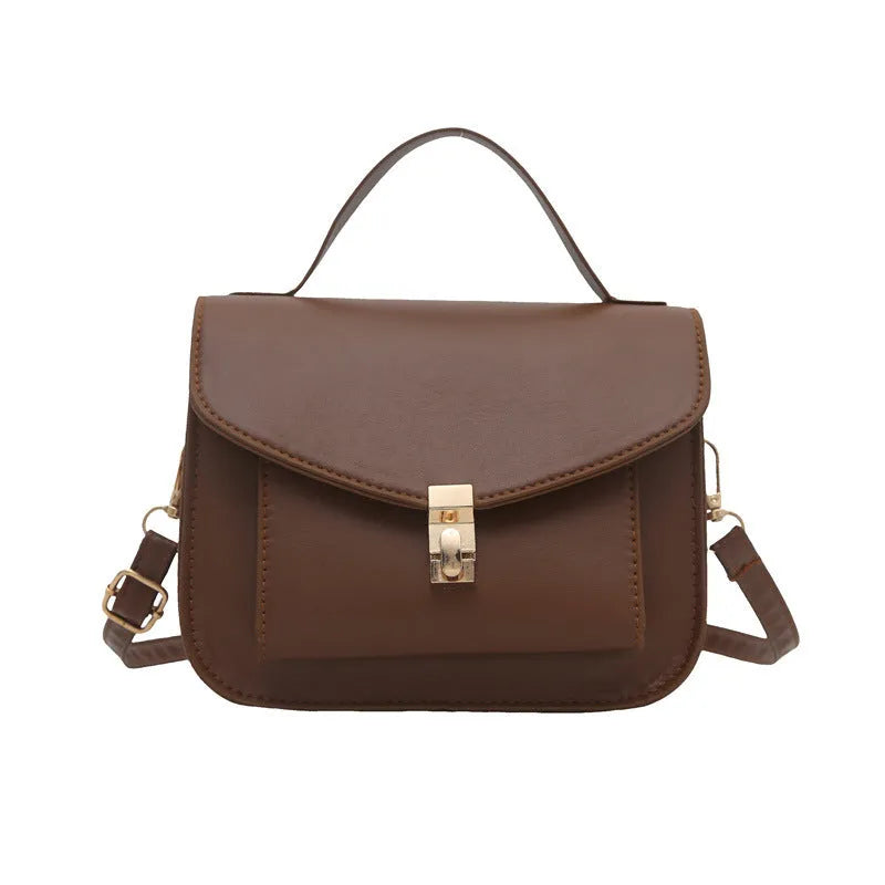 Retro style PU leather messenger bag in horizontal square shape with sandwich pocket design