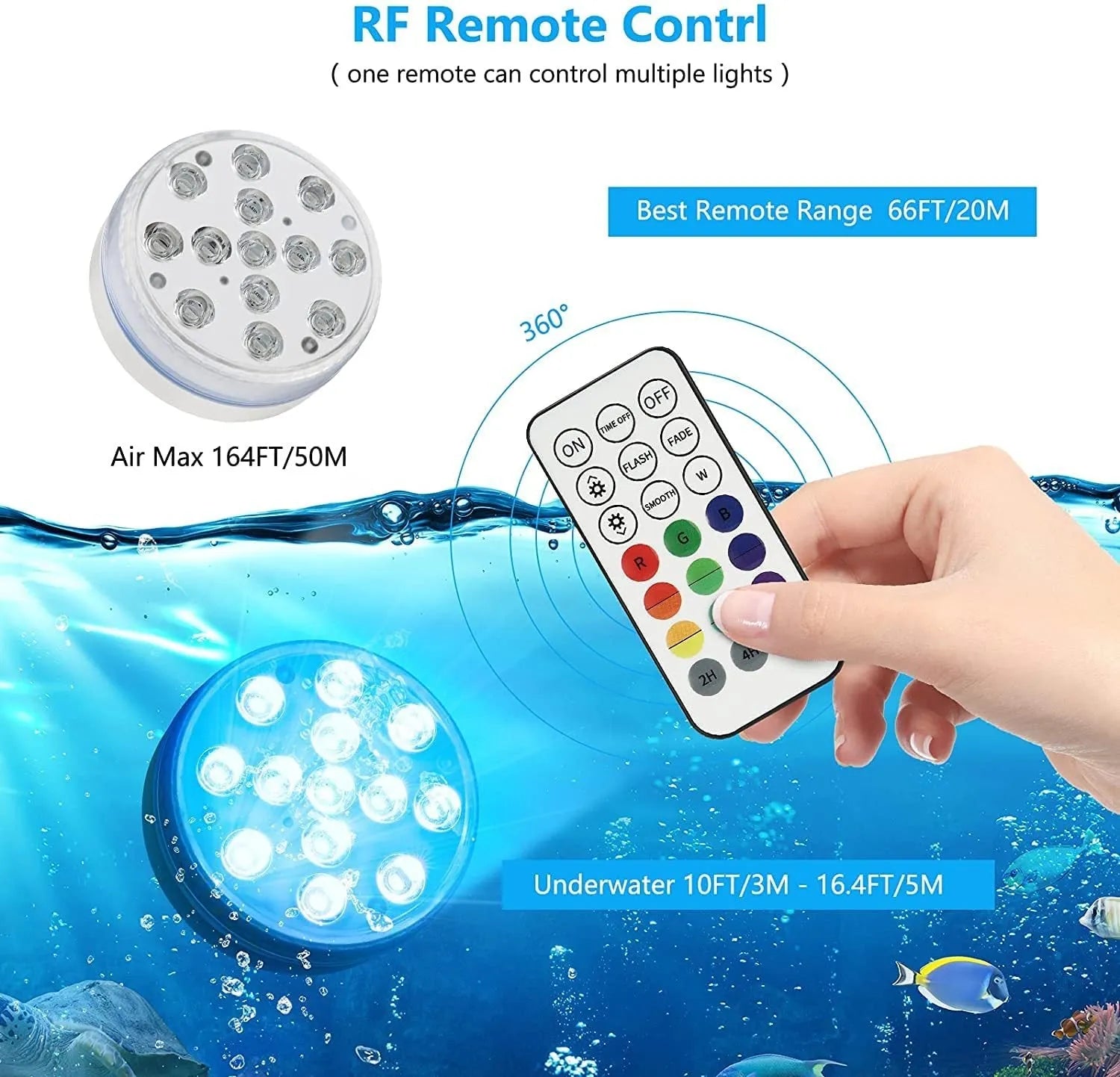 Remote control colour changing LED diving light with ABS plastic case for garden decoration