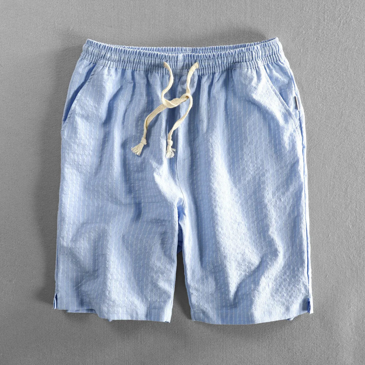 Men's striped cotton casual shorts with elastic mid waist in multiple colour options