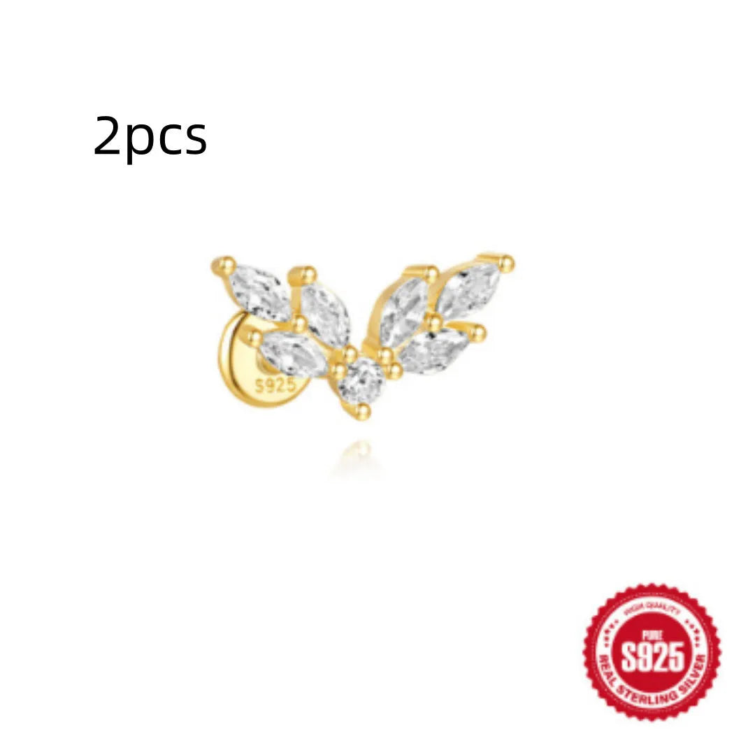 S925 sterling silver water drop earrings with flat spiral puncture design in single gold colour