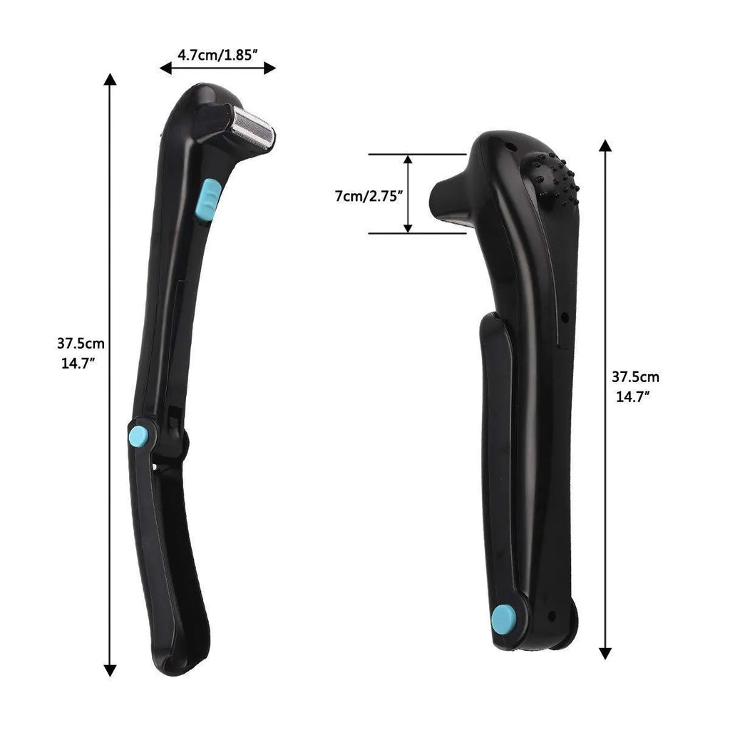 Black folding dry battery electric shaver for body hair removal on a white background.