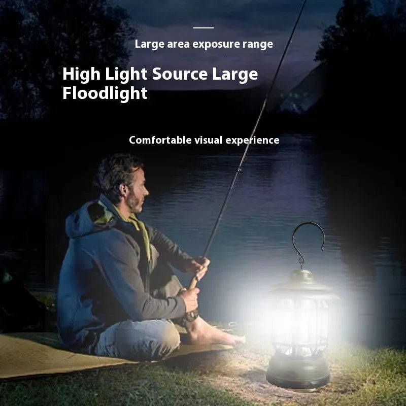 Portable camping lantern in dark green, black or red colours with battery power options