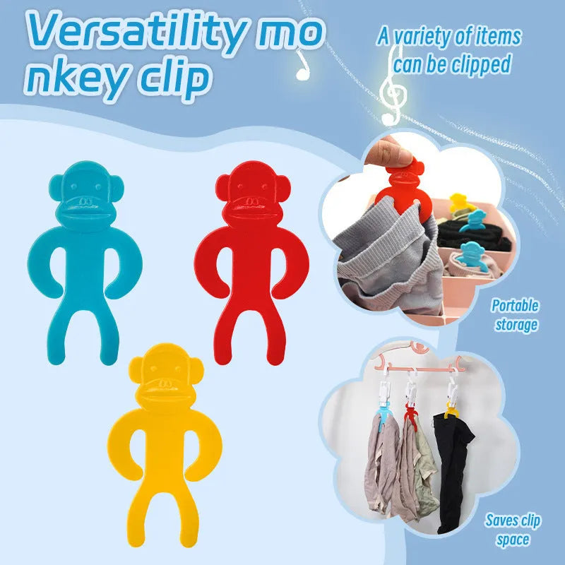 Plastic socks storage clip in blue, red, and yellow colours for machine washing.