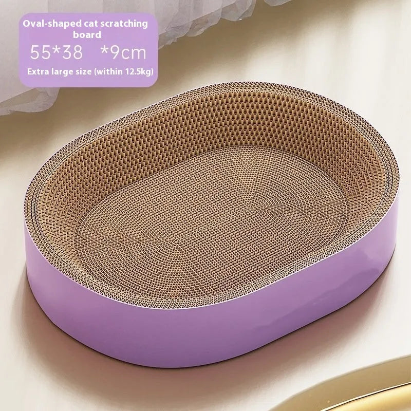 Green oval corrugated paper cat scratch board and nest, 55cm diameter