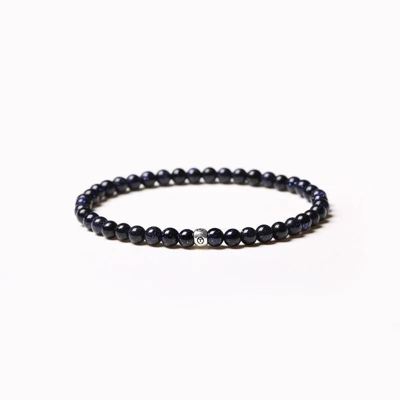 Fine obsidian agate blue San bracelet with geometric chamfered square and round beads