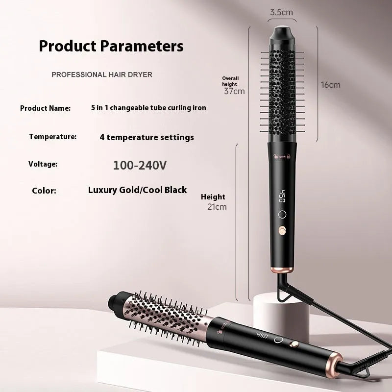 Automatic hair curler in rose gold or black creating large wave curls with included headbands