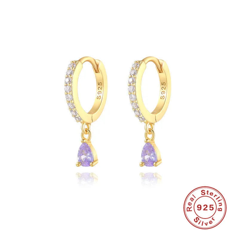 S925 sterling silver water drop earrings with diamond accents in gold or silver plating